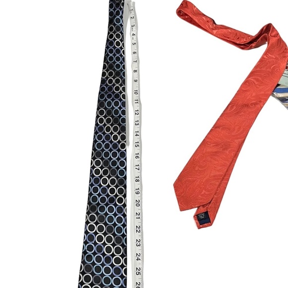 Lot Of 2 Michael Kors Silk Orange Infinity & Black Multicolor Circles Neck Ties - Picture 7 of 8